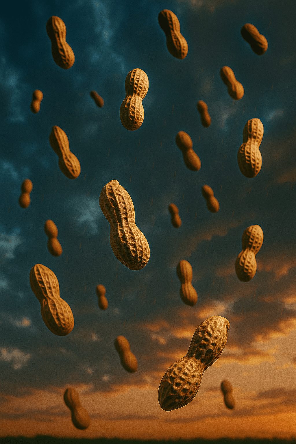 Cacahuetes flotando sobre un fondo azul profundo